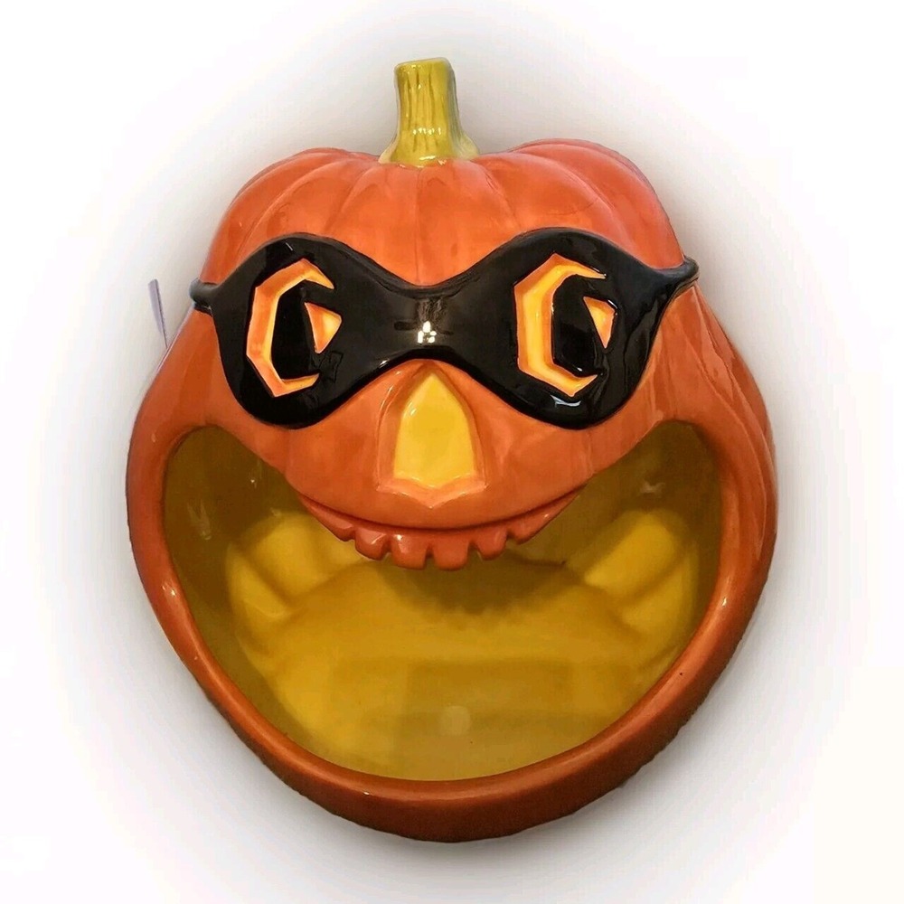 Department 56 Jack-O-Lantern Pumpkin Candy Jar Halloween Big Mouth Masked Bandit